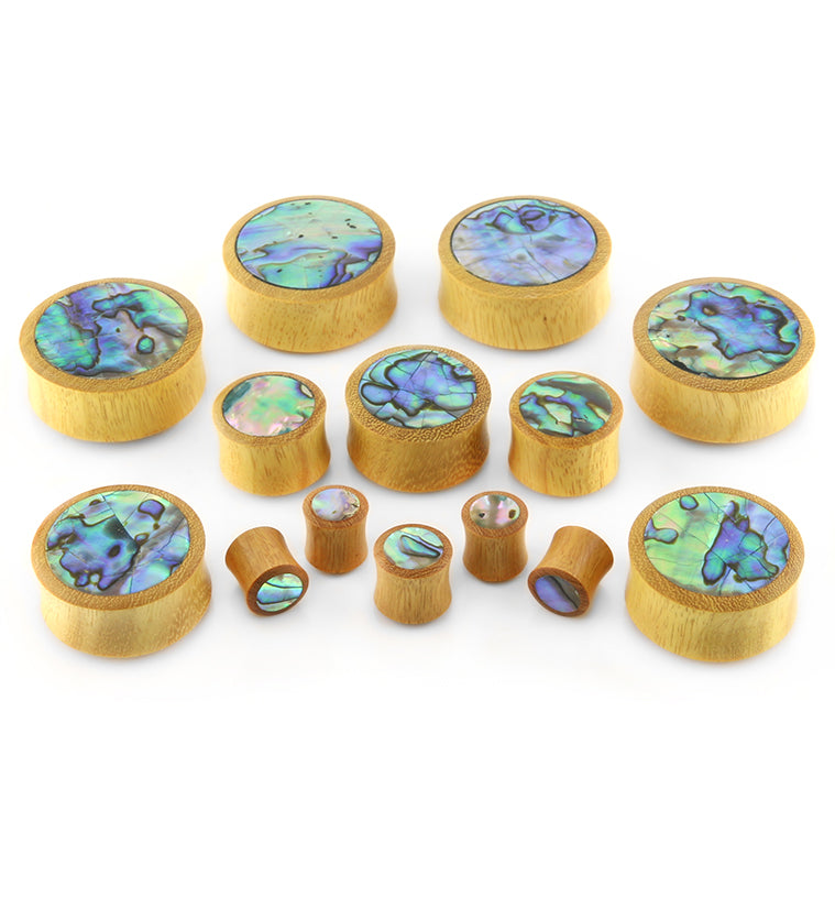 Osage Orange Wood Plugs with Abalone Shell Inlay