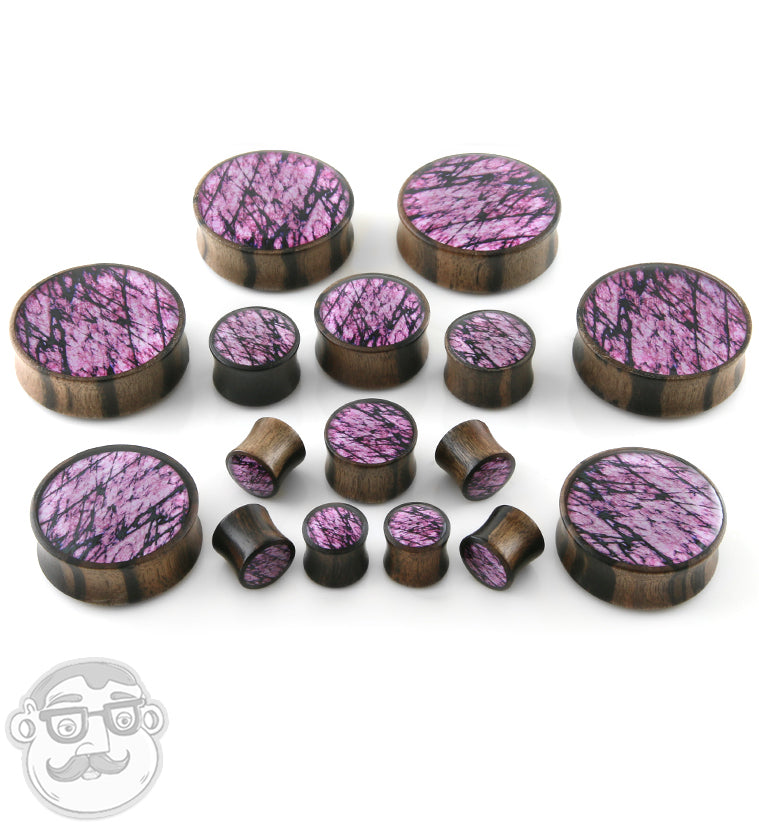 Areng Wood Plugs with Faux Pink Labradorite Inlay