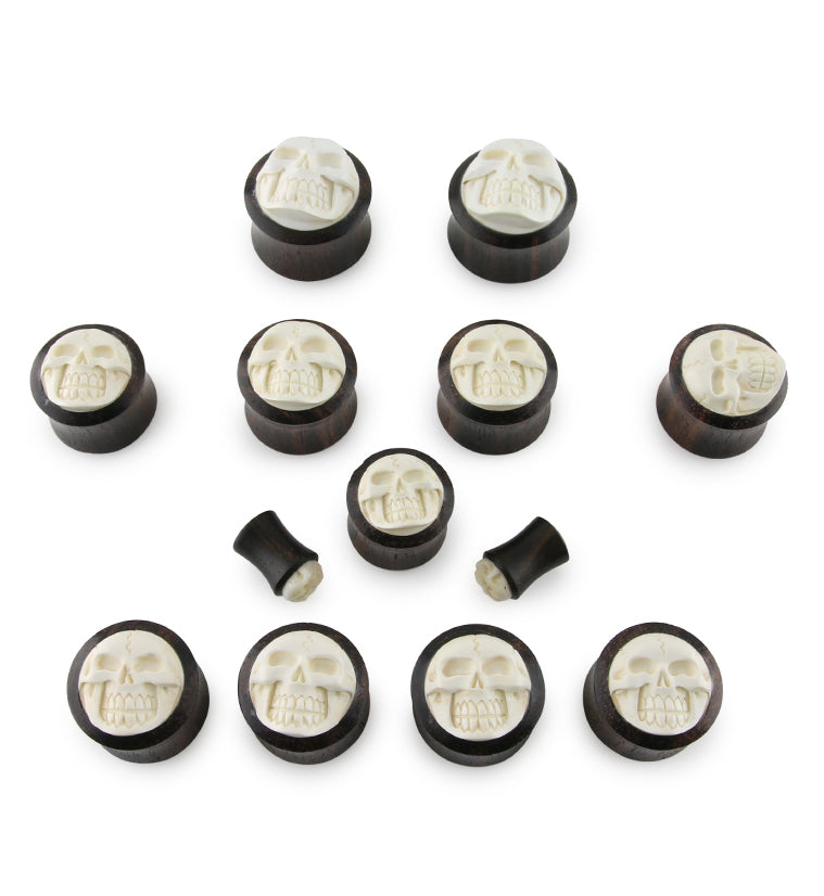 Sono Wood Plugs With Carved Skull Inlay