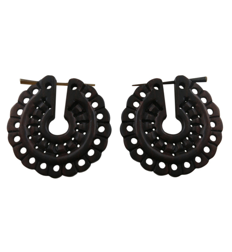 Tribal Sphere Carved Wooden Earrings