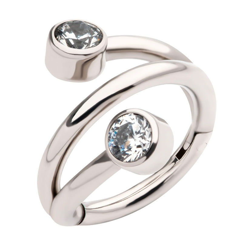 Wrap Double Clear CZ Titanium Hinged Segment Ring