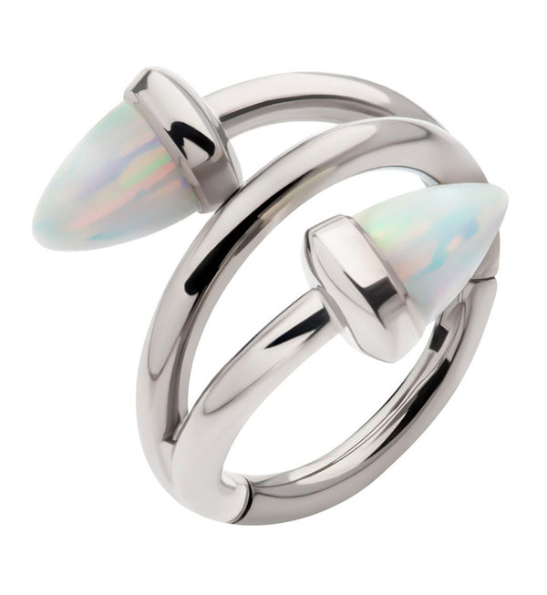 Wrap Double Spike White Opalite Titanium Hinged Segment Ring
