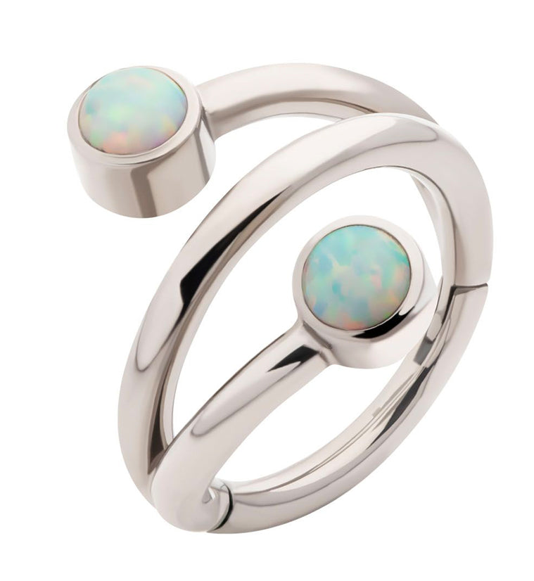 Wrap Double White Opalite Titanium Hinged Segment Ring