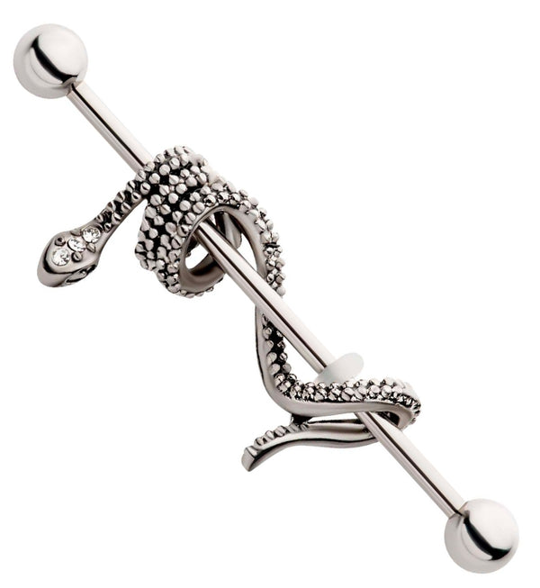 Wrapped Snake CZ Stainless Steel Industrial Barbell