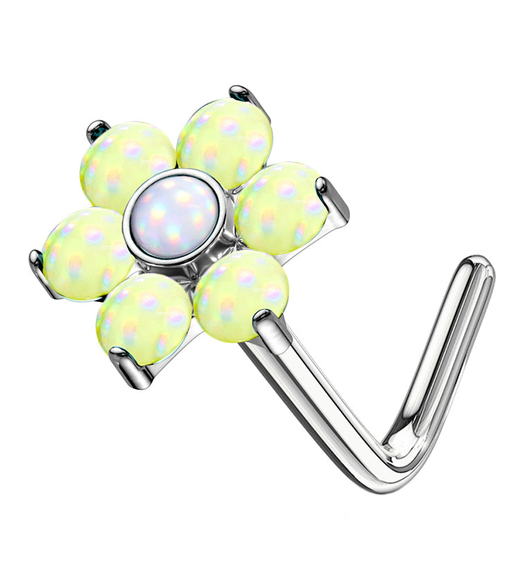 20G Yellow Escent Flower L Bend Nose Ring
