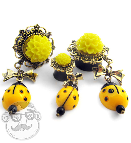Yellow Dahlia Flower Dangle Plugs