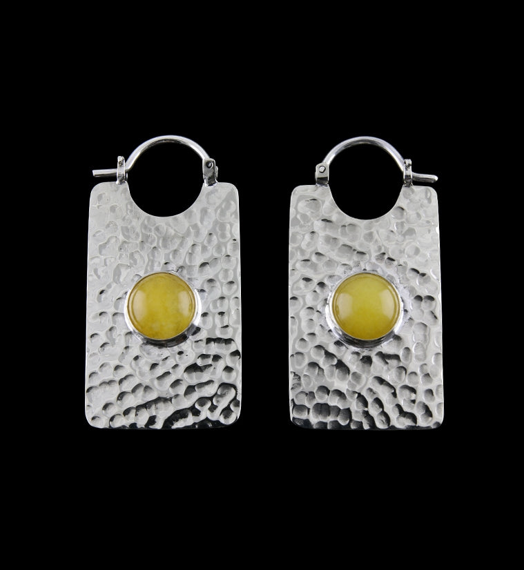 14G Lateral Yellow Jade Stone White Brass Hangers / Earrings