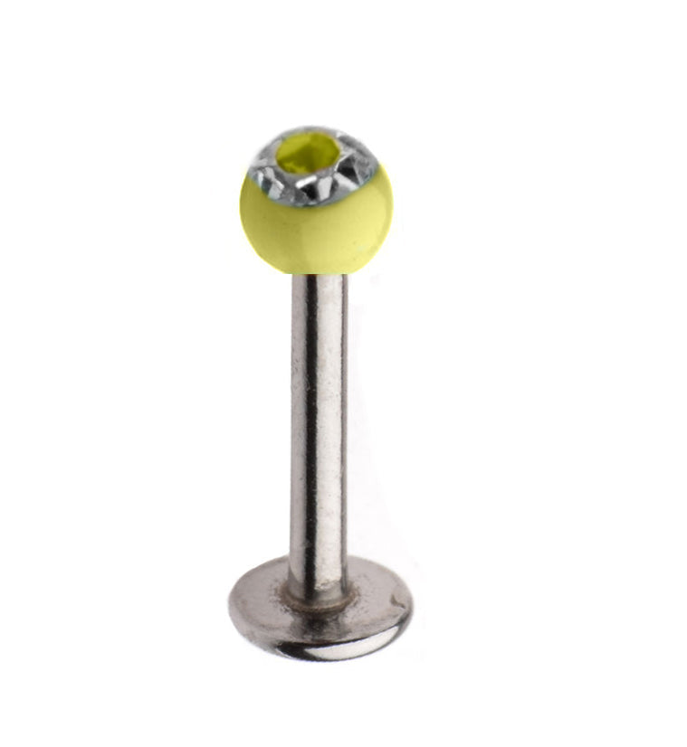 16G Stainless Steel Lip / Labret Stud with CZ Yellow Ceramic Ball