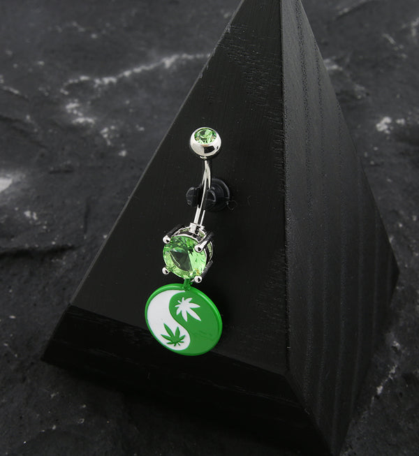 Yin Yang Hemp Leaf Green CZ Stainless Steel Belly Button Ring
