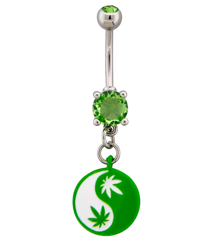 Yin Yang Hemp Leaf Green CZ Stainless Steel Belly Button Ring