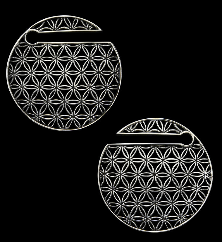 Flower of Life Disk Silver Ear Weights