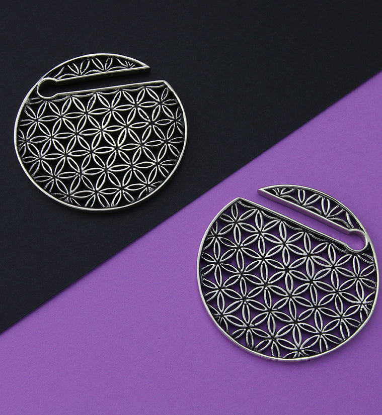 Flower of Life Disk Silver Ear Weights